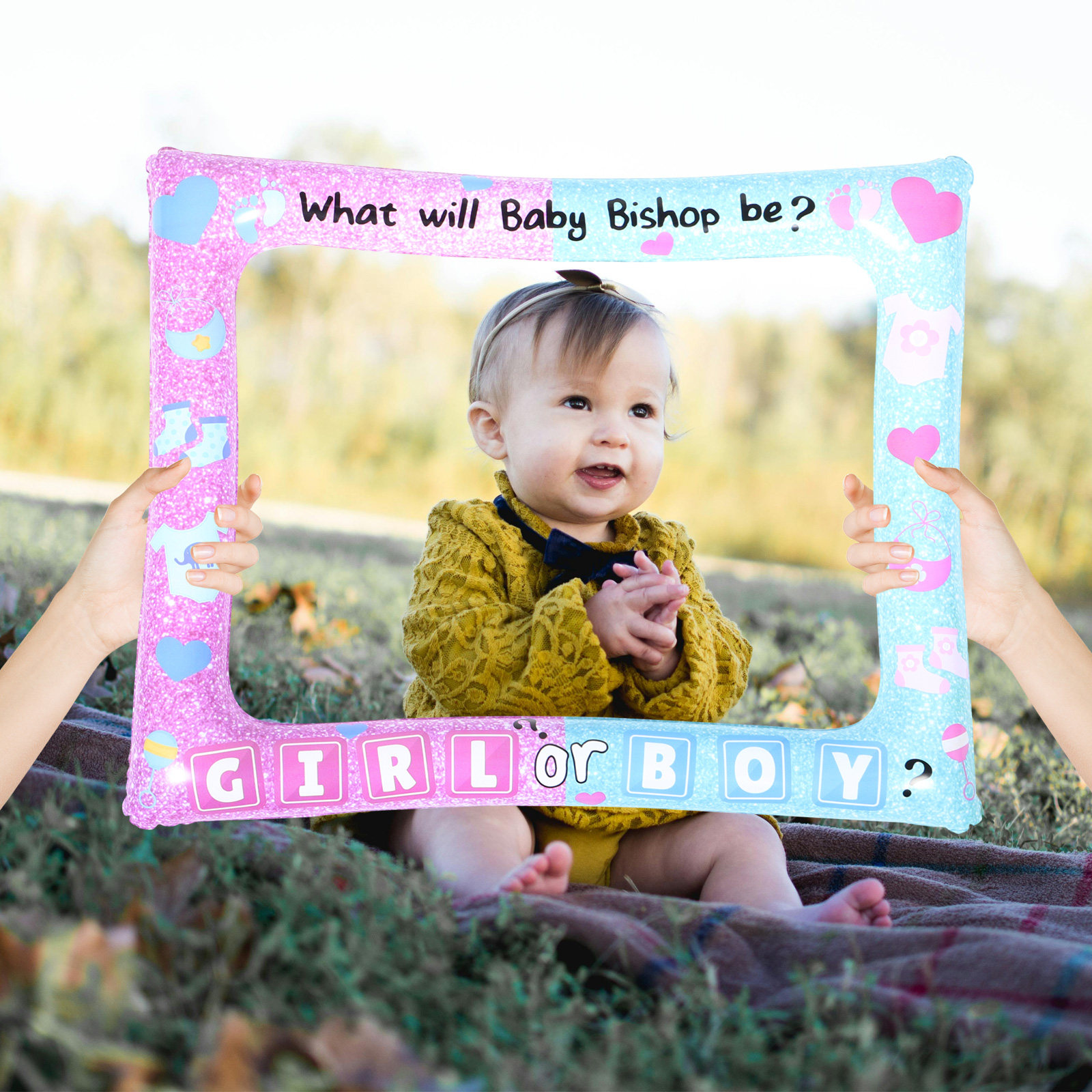 Photo Booth Frame - กรอบถ่ายรูปเปิดเผยเพศทารกแบบเป่าลม อุปกรณ์ถ่ายรูปสำหรับงานเลี้ยงฉลองทารก ตกแต่งงานปาร์ตี้แบบพกพา น้ำหนักเบา สีสันสดใส