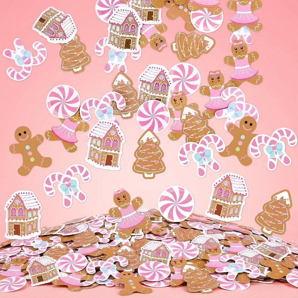 Papercraft Supply Confetti - 330 ชิ้น คอนเฟตติขนมปังขิงสีชมพู ตกแต่งโต๊ะรูปบ้านขนมหวาน อุปกรณ์ตกแต่งงานปาร์ตี้วันเกิดและคริสต์มาส งานฝีมือ