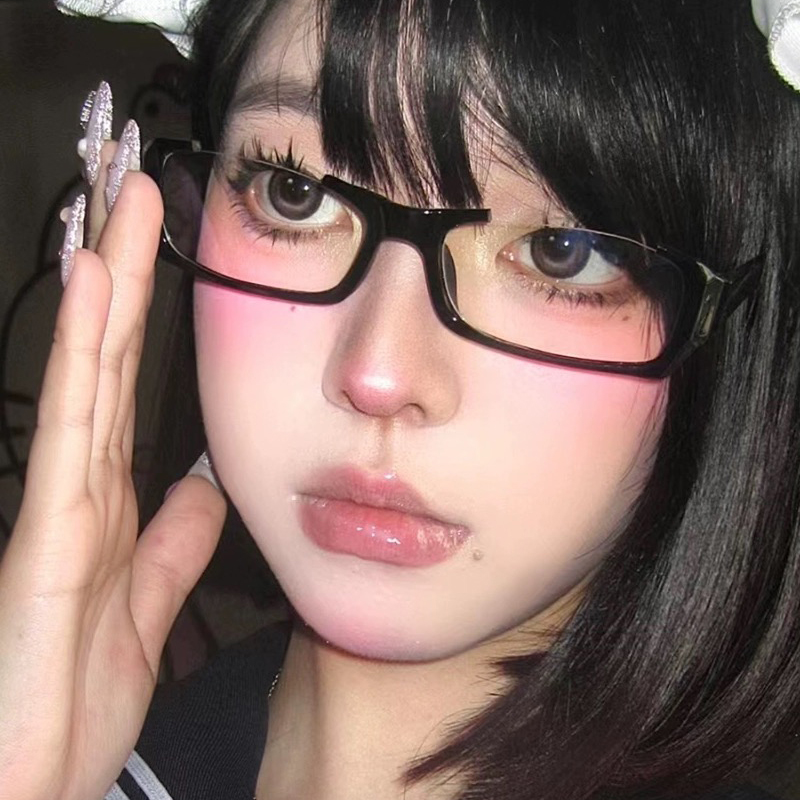 Photo Booth Frame - Y2K สีดําครึ่งกรอบแว่นตาผู้หญิงอินเทรนด์แว่นตาอะนิเมะญี่ปุ่นรูปไข่ไม่มีเลนส์แว่นตาคอสเพลย์การถ่ายภาพแว่นตา